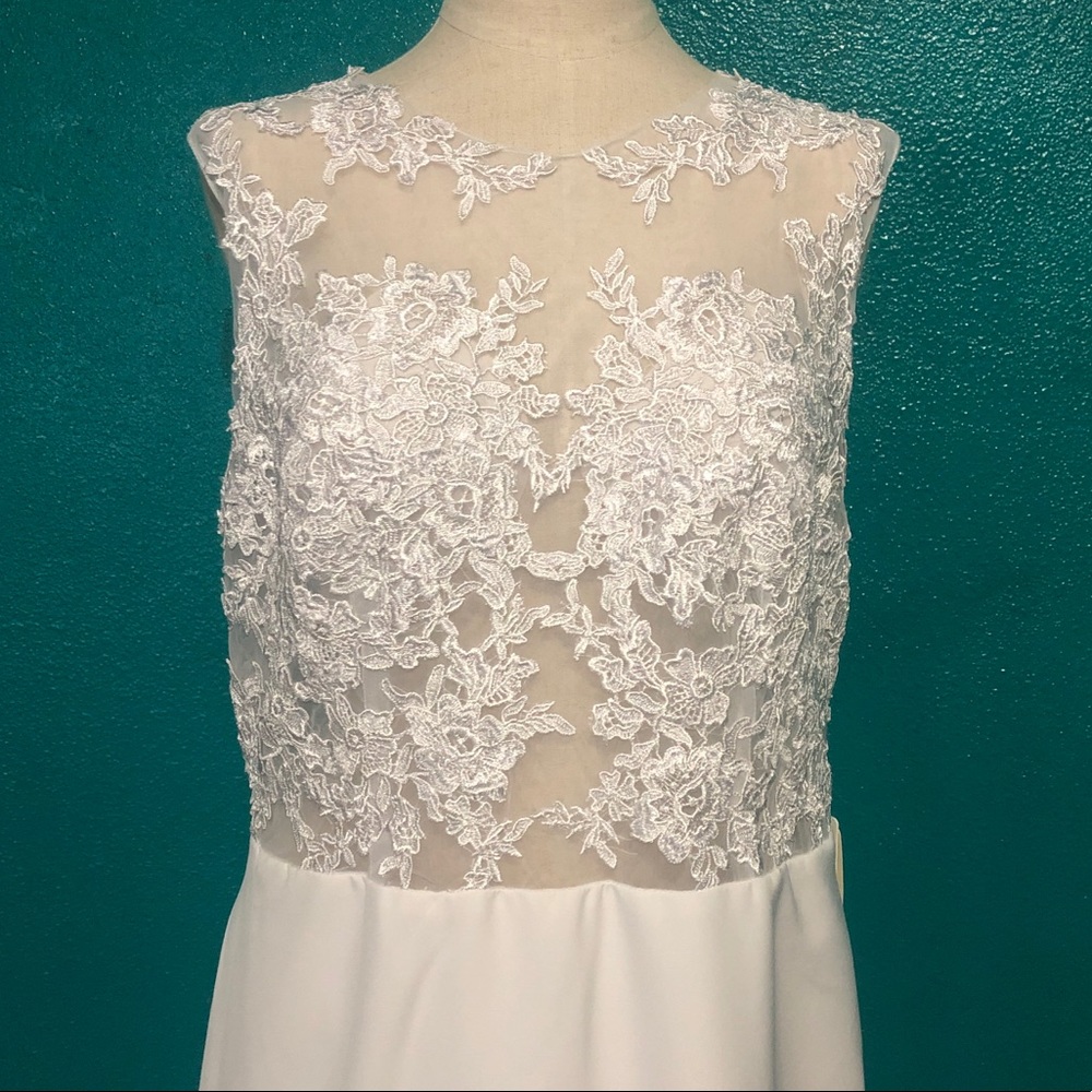 High Neck Satin Lace Sleeveless Sweep Train Gown